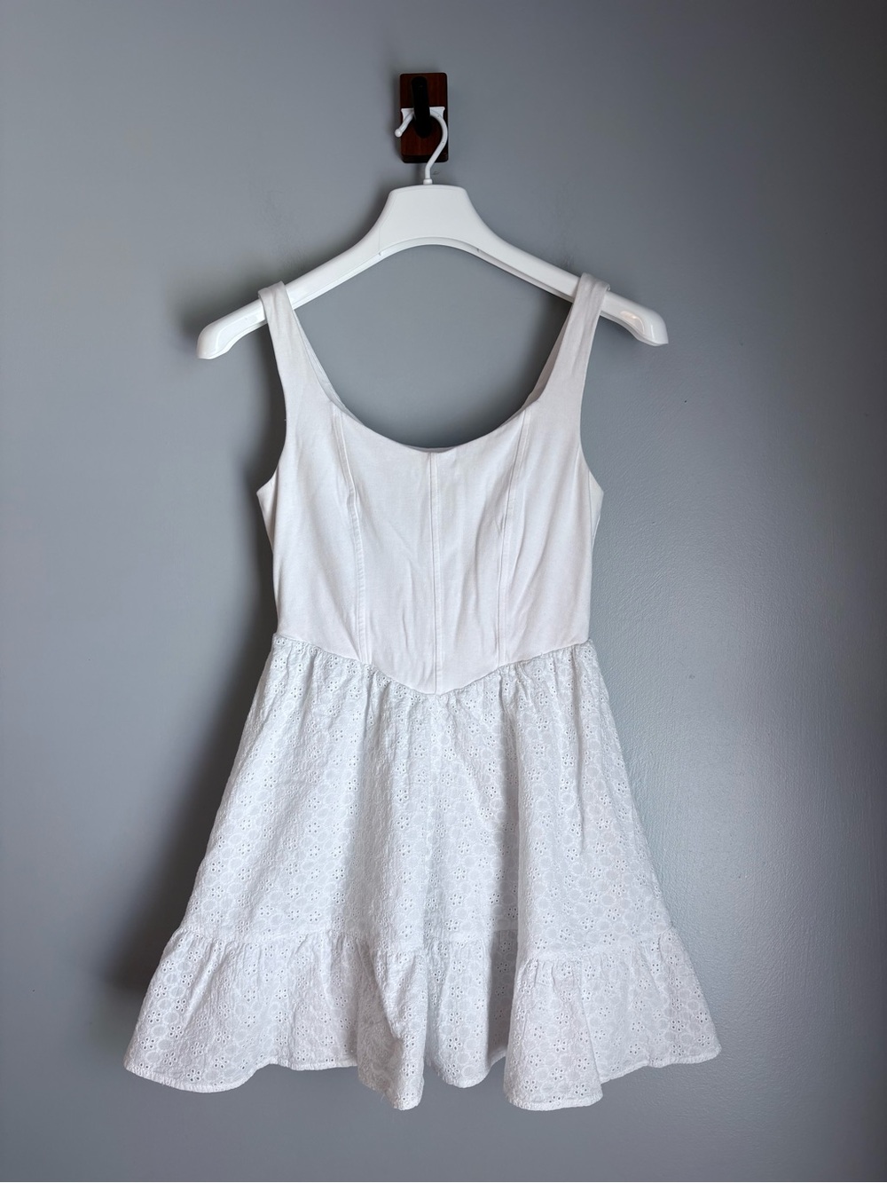 Sadie & Sage White Eyelet Lace Tiered Corset Top Mini Dress Cottagecore Coquette